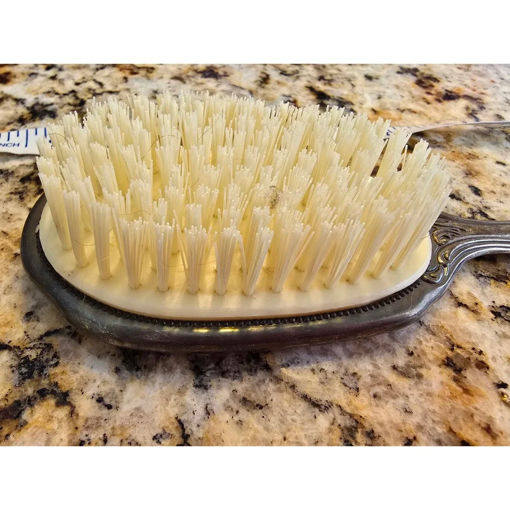 Vintage Silver Tone Ornate Floral Hair Brush Victorian Style Vanity Decor 8.25in
